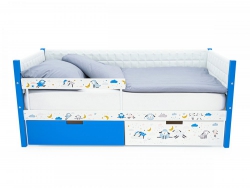 Кровать-тахта Svogen мягкая ящики, бортик с рисунком синий/барашки