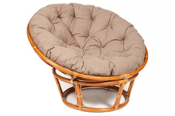 Кресло Papasan 23/01 W с подушкой Cognac, экошерсть Коричневый