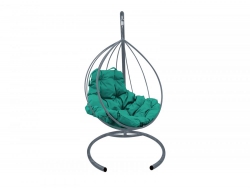 Подвесное кресло Кокон Капля каркас серый-подушка зелёная