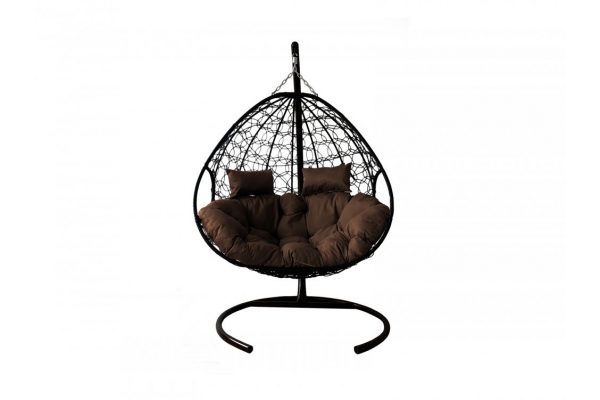 Подвесное кресло Кокон Для двоих ротанг каркас чёрный-подушка коричневая