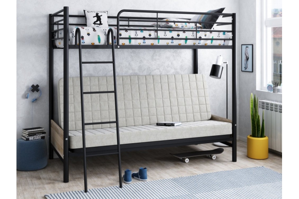 Двухъярусная кровать с диваном Мадлен 2 Черный-Бежевый