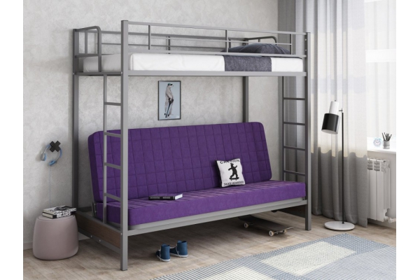 Двухъярусная кровать с диваном Мадлен Серый-Фиолетовый