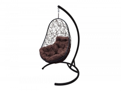 Подвесное кресло Кокон Овал ротанг каркас чёрный-подушка коричневая