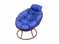 Кресло Папасан мини без ротанга каркас коричневый-подушка синяя