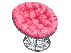 Кресло Папасан с ротангом каркас серый-подушка розовая