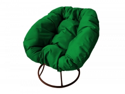 Кресло Пончик без ротанга каркас коричневый-подушка зелёная