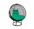 Кресло Кокон Круглый на подставке ротанг каркас чёрный-подушка зелёная