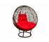 Кресло Кокон Круглый на подставке ротанг каркас коричневый-подушка красная