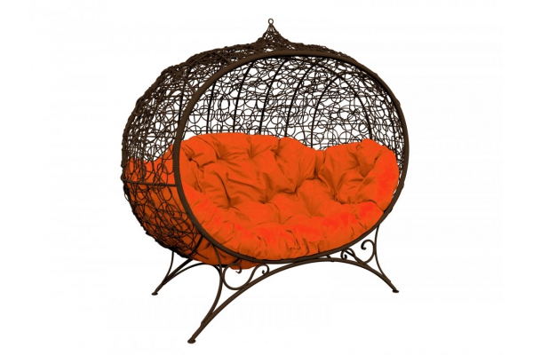 Диван Кокон Улей на ножках каркас коричневый-подушка оранжевая