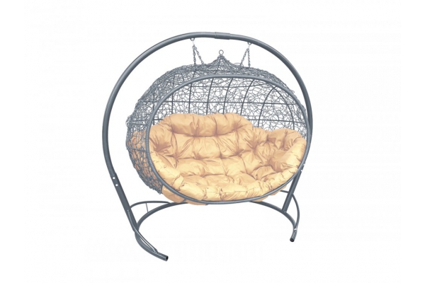 Подвесной диван Кокон Улей каркас серый-подушка бежевая