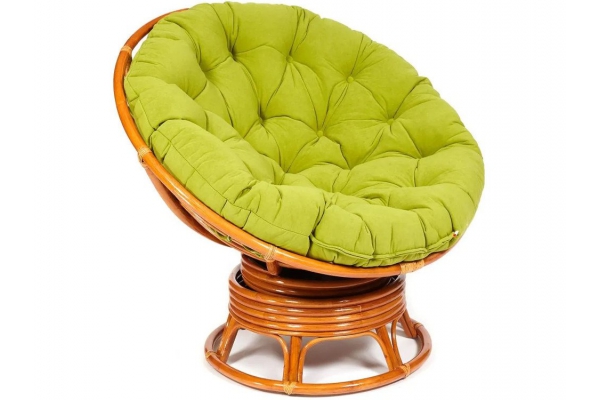 Кресло-качалка Papasan w 23/01 B с подушкой Cognac, флок Олива