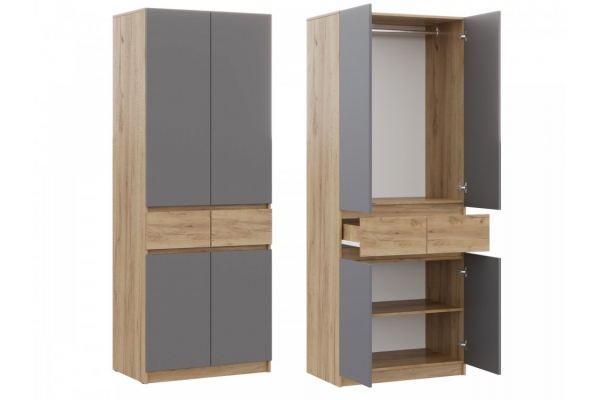 Шкаф ШК-002 ЛДСП Бостон Лайт двухстворчатый Фасад серый шифер