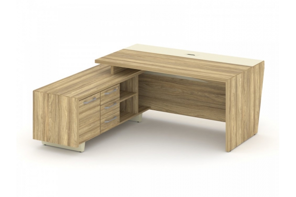 Стол руководителя с тумбой Corner COR.SRT-18 (L) Гикори Песочный/Ваниль
