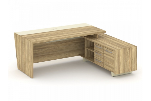 Стол руководителя с тумбой Corner COR.SRT-20 (R) Гикори Песочный/Ваниль