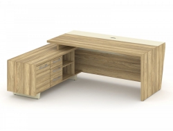 Стол руководителя с тумбой Corner COR.SRT-20 (L) Гикори Песочный/Ваниль