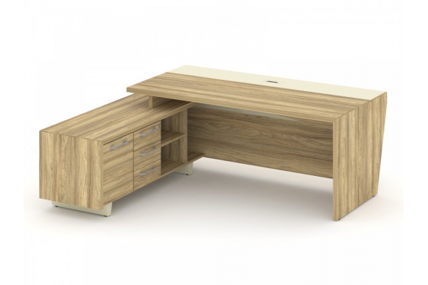 Стол руководителя с тумбой Corner COR.SRT-20 (L) Гикори Песочный/Ваниль
