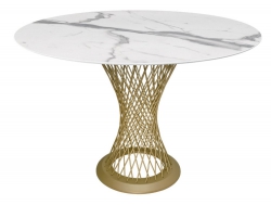 Стол Калипсо 1200 мм Мрамор белый/опоры горчичное золото