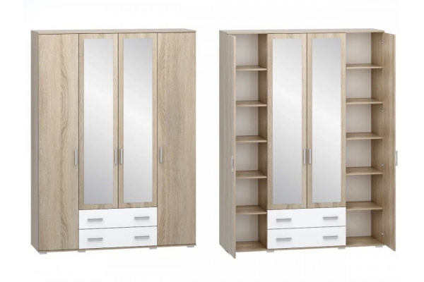 Шкаф 4-х створчатый Сопрано Дуб Сонома/Белый