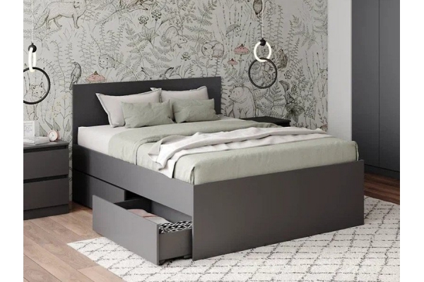 Кровать Мори КРМЯ 1200.1/1 с ящиками МЯ 995.2 графит