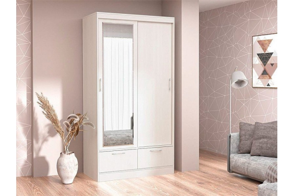 Шкаф-купе 008 двухдверный с ящиками бодега белая