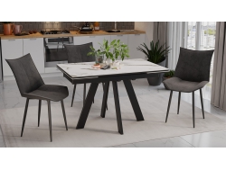 Стол обеденный «Джаггер» Тип 1 Черный муар, Керамика матовая белый мрамор