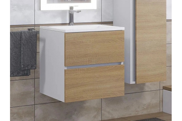 Тумба с раковиной Uperwood Barsa 50 см раковина белая-тумба белая/дуб сонома