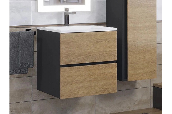 Тумба с раковиной Uperwood Barsa 50 см раковина белая-тумба черная/дуб сонома