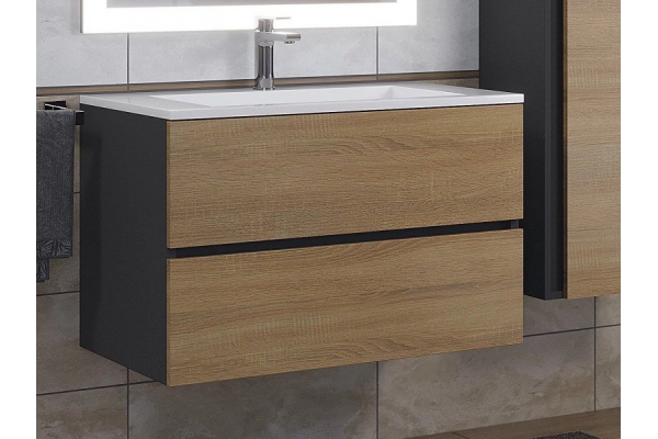 Тумба с раковиной Uperwood Barsa-Next черная/дуб сонома 80 см