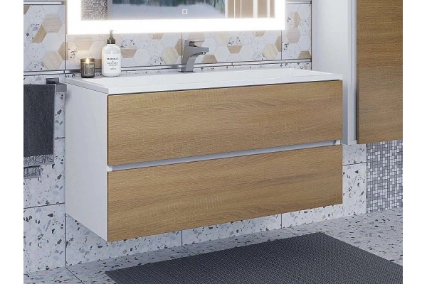 Тумба с раковиной Uperwood Barsa 100 см раковина белая-тумба белая/дуб сонома