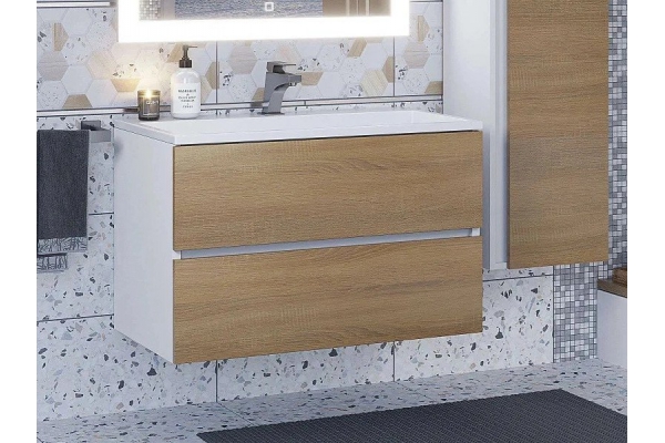 Тумба с раковиной Uperwood Barsa 80 см раковина белая-тумба белая/дуб сонома