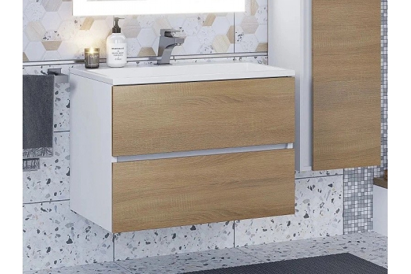 Тумба с раковиной Uperwood Barsa 70 см раковина белая-тумба белая/дуб сонома