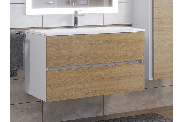 Тумба с раковиной Uperwood Barsa 90 см раковина белая-тумба белая/дуб сонома