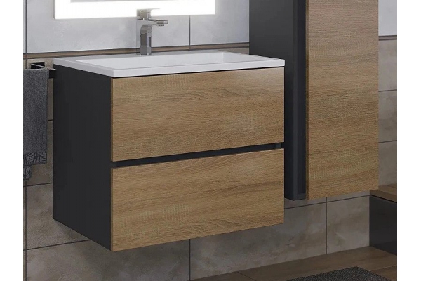 Тумба с раковиной Uperwood Barsa 60 см раковина белая-тумба черная/дуб сонома
