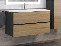 Тумба с раковиной Uperwood Barsa 90 см раковина белая-тумба черная/дуб сонома