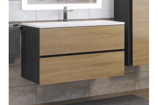 Тумба с раковиной Uperwood Barsa 90 см раковина белая-тумба черная/дуб сонома