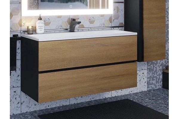 Тумба с раковиной Uperwood Barsa 100 см раковина белая-тумба черная/дуб сонома