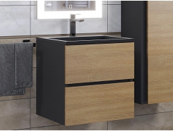 Тумба с раковиной Uperwood Barsa 50 см раковина черный глянец-тумба черная/дуб сонома