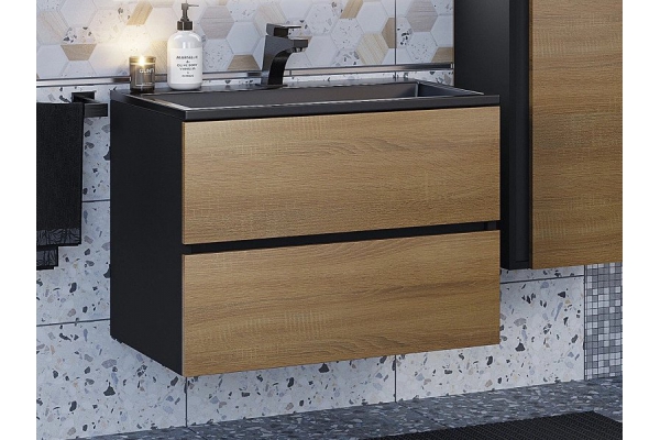 Тумба с раковиной Uperwood Barsa 70 см раковина черный глянец-тумба черная/дуб сонома
