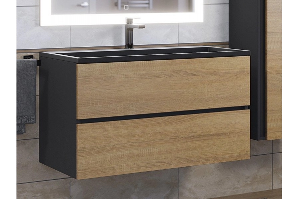 Тумба с раковиной Uperwood Barsa 90 см раковина черный глянец-тумба черная/дуб сонома