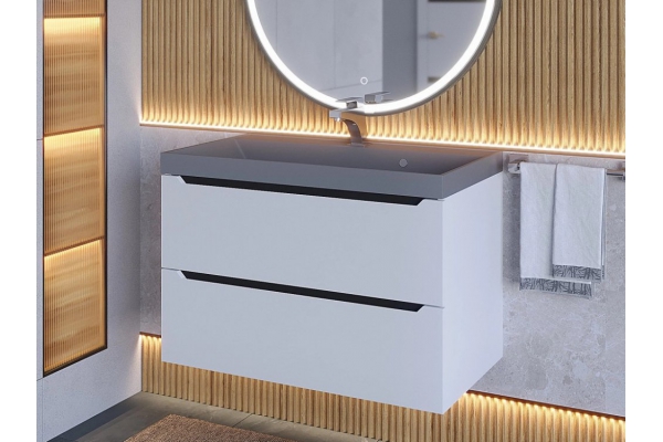 Тумба с раковиной Uperwood Tanos-Classic Quartz  белая графит/бетон 80 см