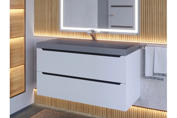 Тумба с раковиной Uperwood Tanos-Classic Quartz  белая графит/бетон 100 см