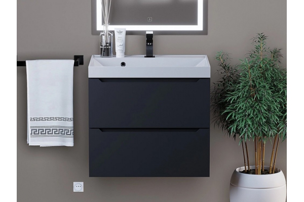 Тумба с раковиной Uperwood Tanos матовая черная 60 см
