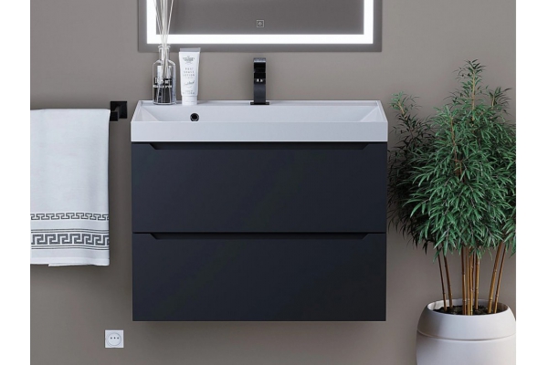 Тумба с раковиной Uperwood Tanos матовая черная 70 см