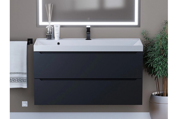 Тумба с раковиной Uperwood Tanos матовая черная 100 см