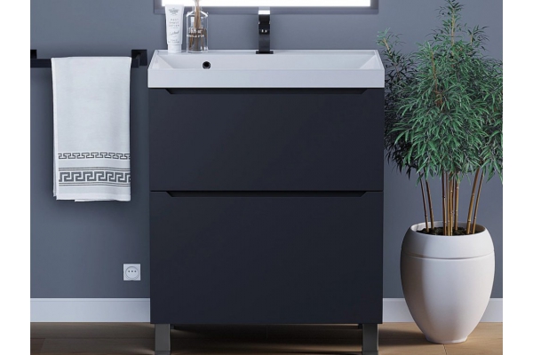 Тумба с раковиной Uperwood Tanos 2 ящика напольная 70 см черная
