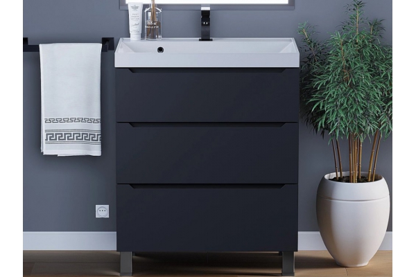 Тумба с раковиной Uperwood Tanos 3 ящика напольная 70 см черная