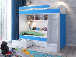 Кровать двухъярусная Юниор 6 Белое дерево-Голубой