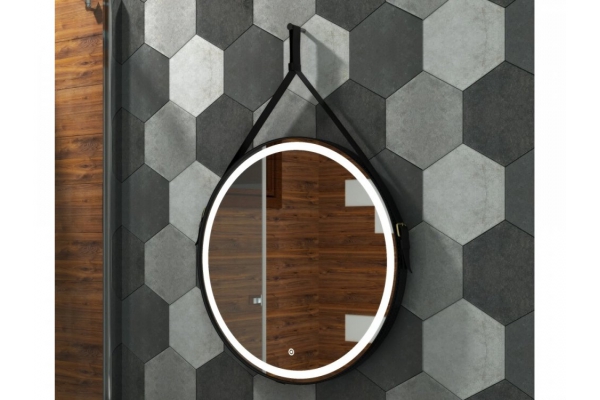 Зеркало Uperwood Round LED подсветка черный ремень D 65 см