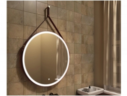 Зеркало Uperwood Round LED подсветка коричневый ремень D 80 см