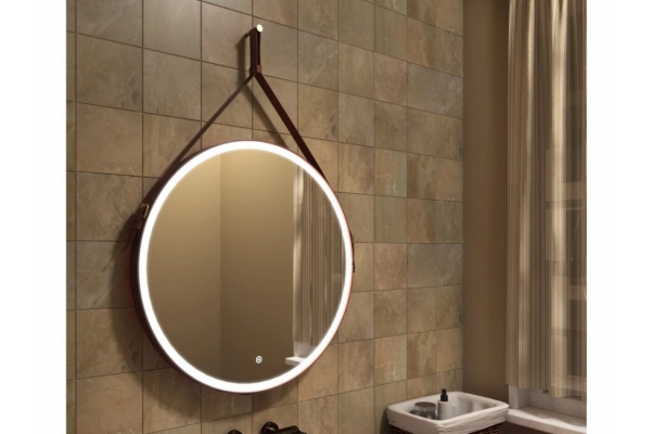 Зеркало Uperwood Round LED подсветка коричневый ремень D 80 см